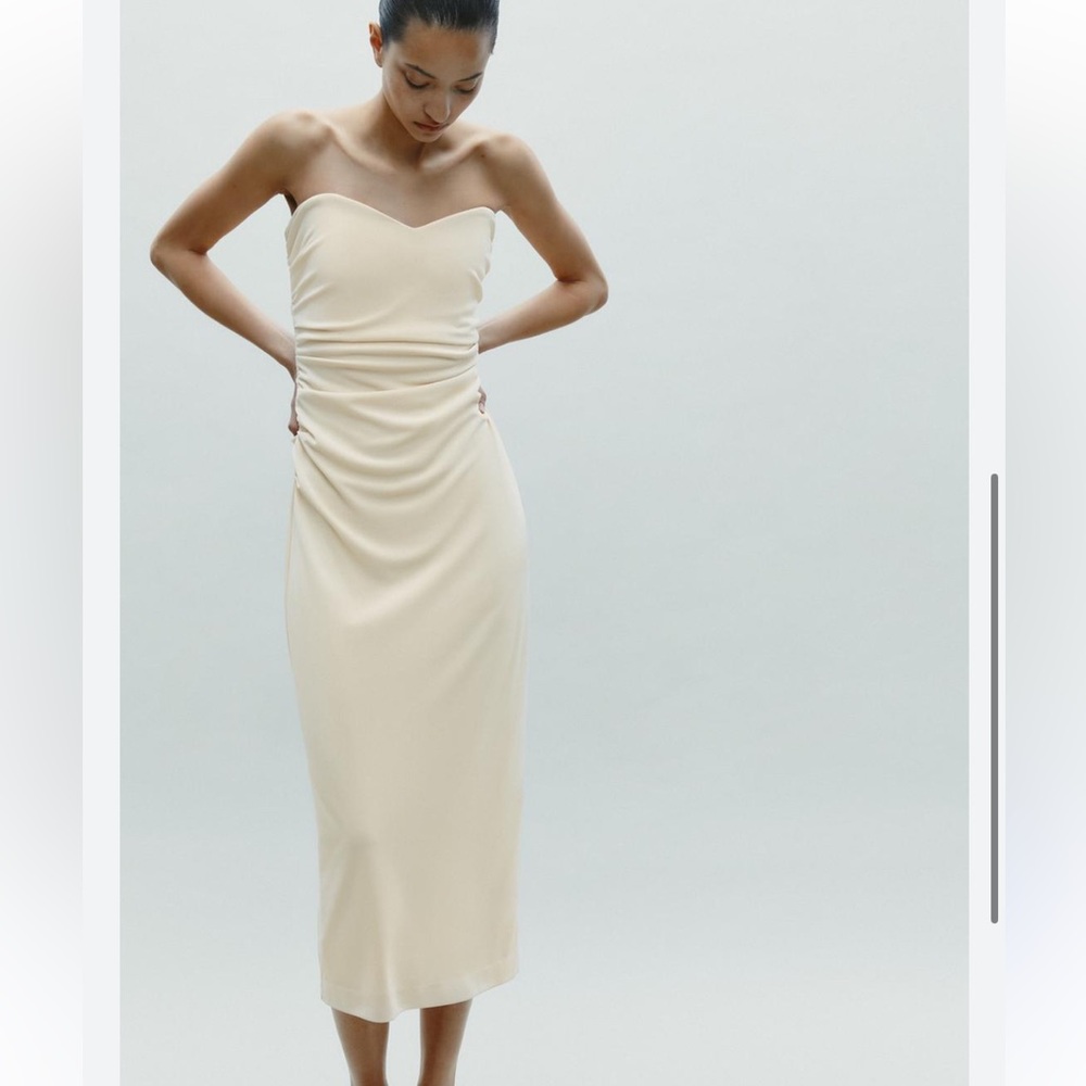 Zara NWT strapless sweetheart neckline midi dress cream 2475/262